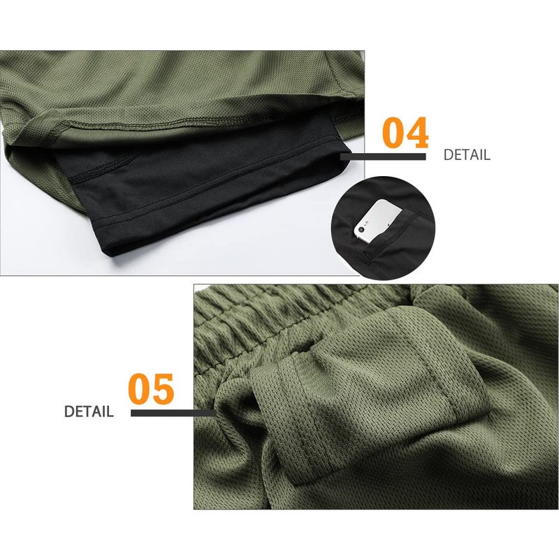 Surenow Men's Running Shorts Quick Dry Workout Gym Shorts Athletic 2-in-1 Stealth Shorts Outdoor Short for Men with Pockets Green - Image 5